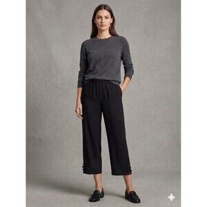 Citron Santa Monica Dress Pants Womens S Black Silk Linen Elastic Waist Comfort